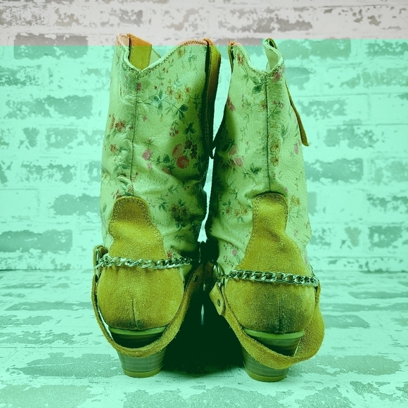 Santa Fe Yellow & Cream Leather Floral Western Heeled Bootie C702 - Picture 6 of 11